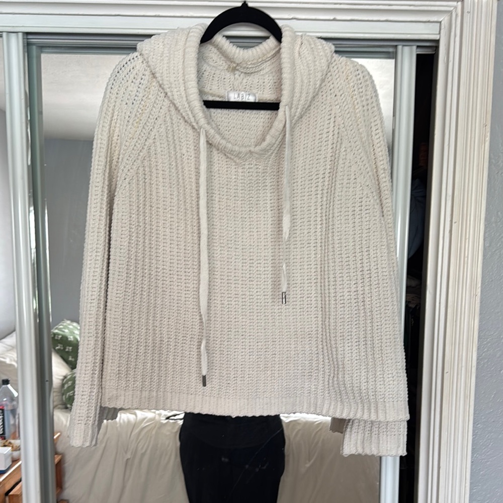 LABiz Cream Chunky Hoodie Sweater Soft Knit